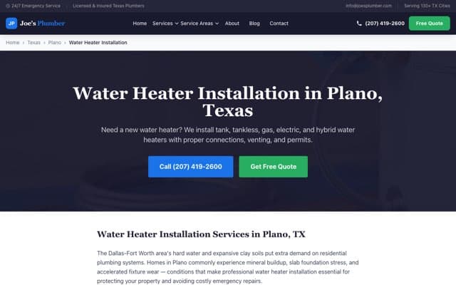 Joe's Plumber's page as the assistant saw it