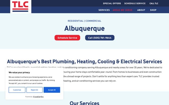 TLC Plumbing Heating Cooling Electrical's page as the assistant saw it