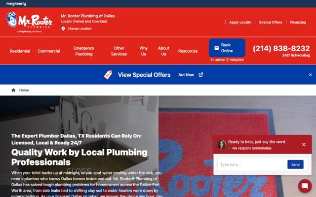 Mr. Rooter Plumbing of Dallas's page as the assistant saw it
