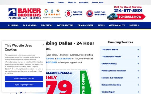 Baker Brothers Plumbing, Air & Electric's page as the assistant saw it