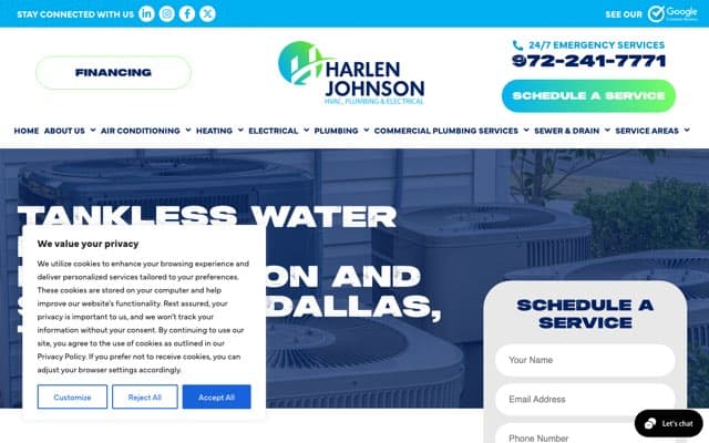 Harlen Johnson HVAC, Plumbing & Electrical's page as the assistant saw it