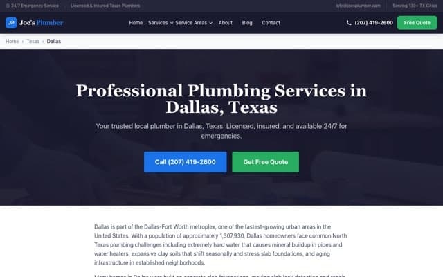Joe's Plumber's page as the assistant saw it