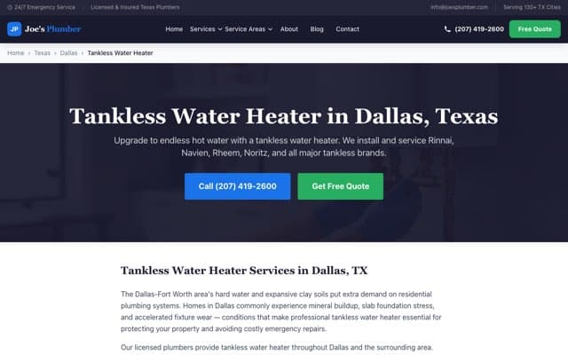 Joe's Plumber's page as the assistant saw it