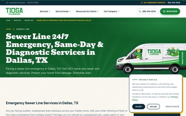 Tioga Plumbing's page as the assistant saw it