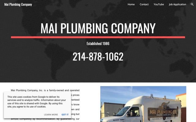 Mai Plumbing Company's page as the assistant saw it