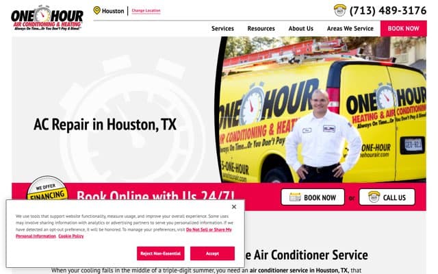 One Hour Air Conditioning & Heating of Houston's page as the assistant saw it