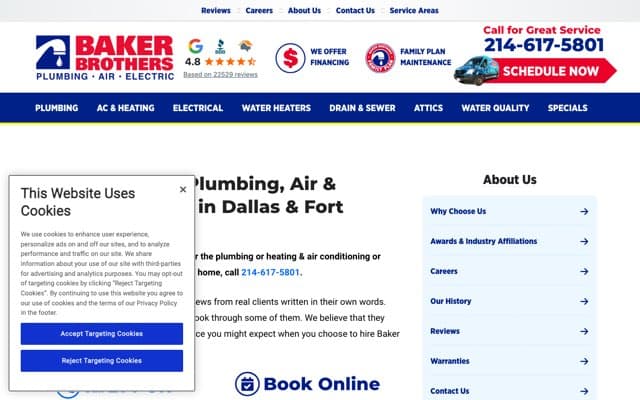Baker Brothers Plumbing, Air & Electrical's page as the assistant saw it