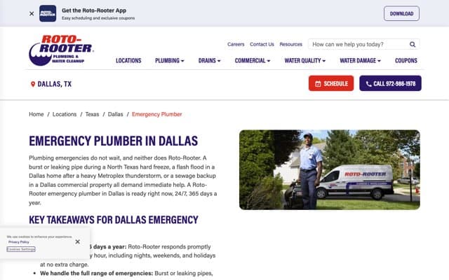 Roto-Rooter Plumbing & Water Cleanup (Dallas)'s page as the assistant saw it