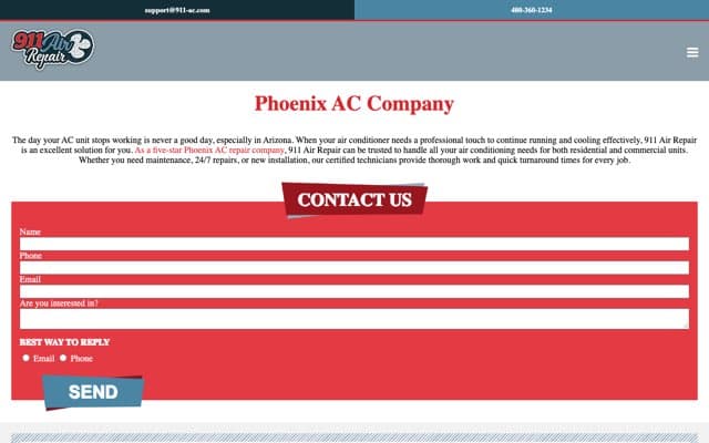 911 Air Repair's page as the assistant saw it