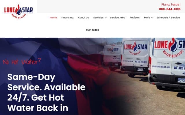 Lone Star Water Heaters's page as the assistant saw it