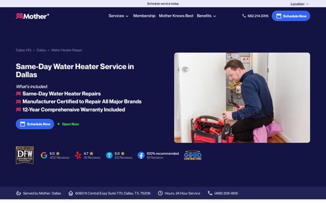Mother Modern Plumbing's page as the assistant saw it