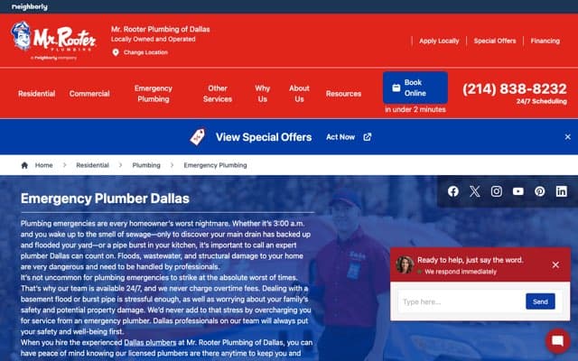 Mr. Rooter Plumbing of Dallas's page as the assistant saw it