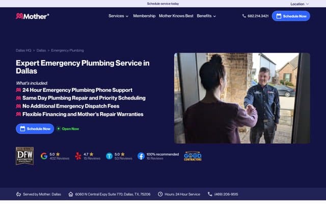 Mother Modern Plumbing (Dallas)'s page as the assistant saw it