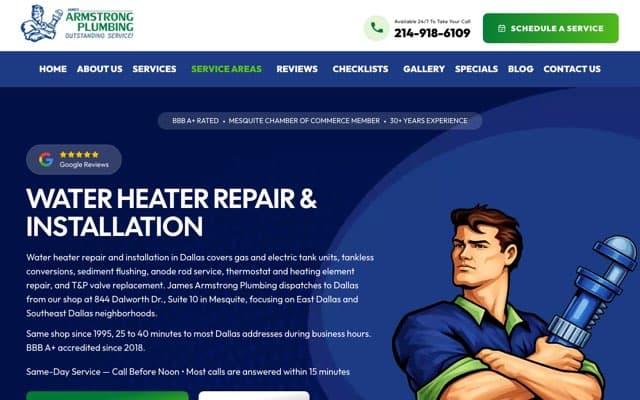 James Armstrong Plumbing's page as the assistant saw it