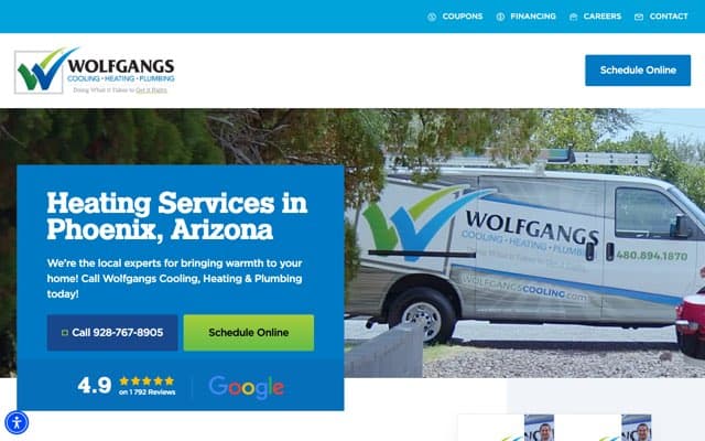 Wolfgangs Cooling, Heating & Plumbing's page as the assistant saw it
