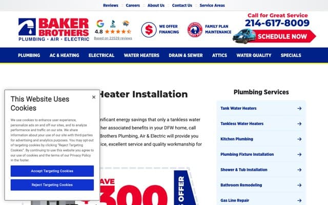 Baker Brothers Plumbing, Air & Electric's page as the assistant saw it