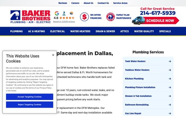 Baker Brothers Plumbing, Air & Electric's page as the assistant saw it