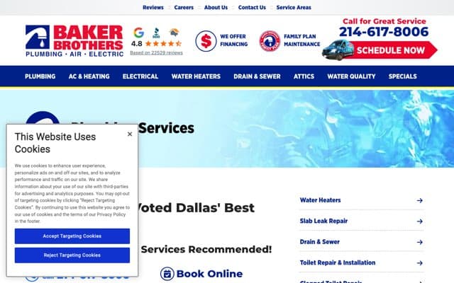 Baker Brothers Plumbing, Air & Electric's page as the assistant saw it