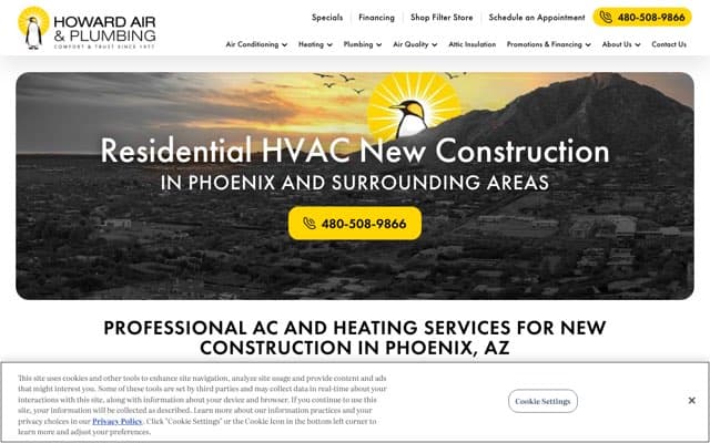 Howard Air & Plumbing's page as the assistant saw it