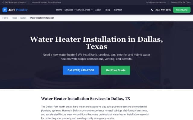 Joe's Plumber's page as the assistant saw it
