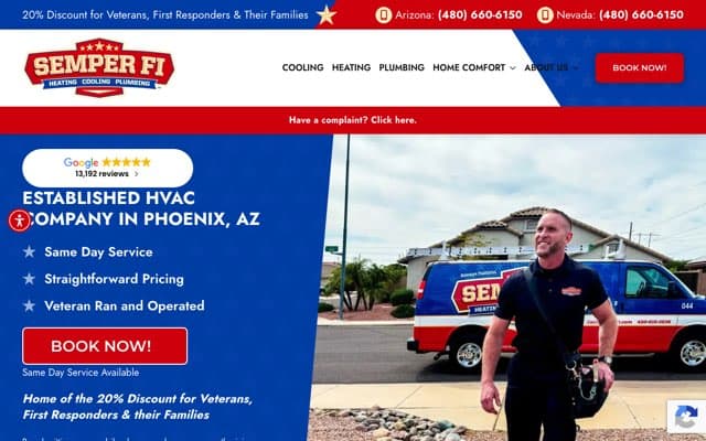 Semper Fi Heating & Cooling's page as the assistant saw it