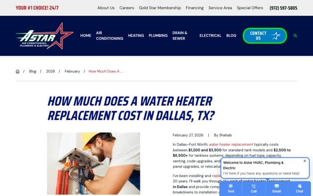 A-Star Heating, Air, Plumbing & Electrical's page as the assistant saw it