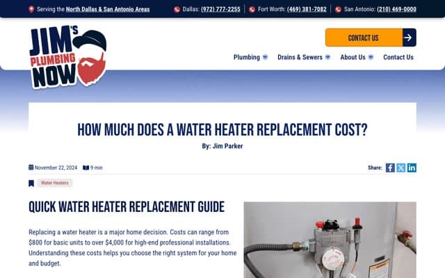 Jim's Plumbing Now's page as the assistant saw it