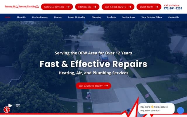 Rescue Air & Plumbing's page as the assistant saw it