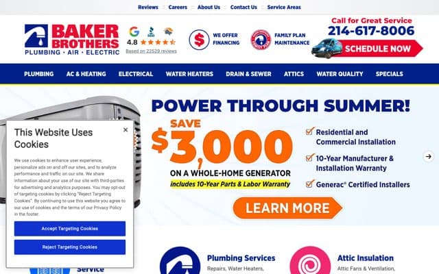 Baker Brothers Plumbing, Air & Electric's page as the assistant saw it