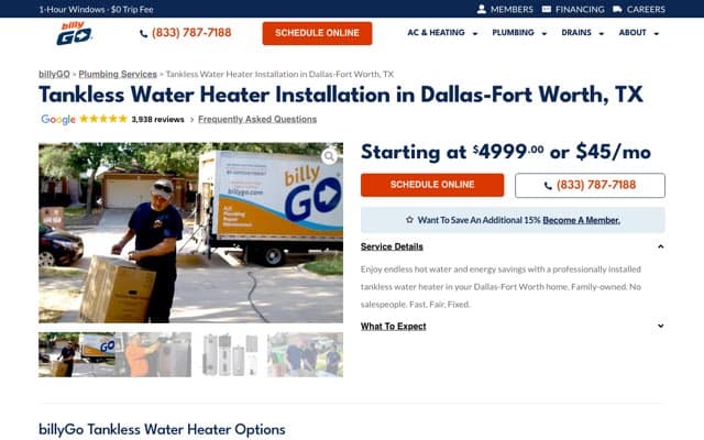 billyGO Air Conditioning & Plumbing's page as the assistant saw it