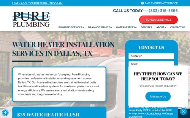 Pure Plumbing's page as the assistant saw it