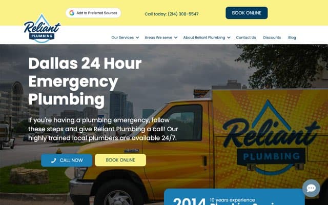 Reliant Plumbing's page as the assistant saw it