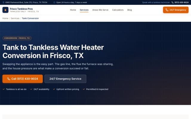 Frisco Tankless Water Heater Pros's page as the assistant saw it